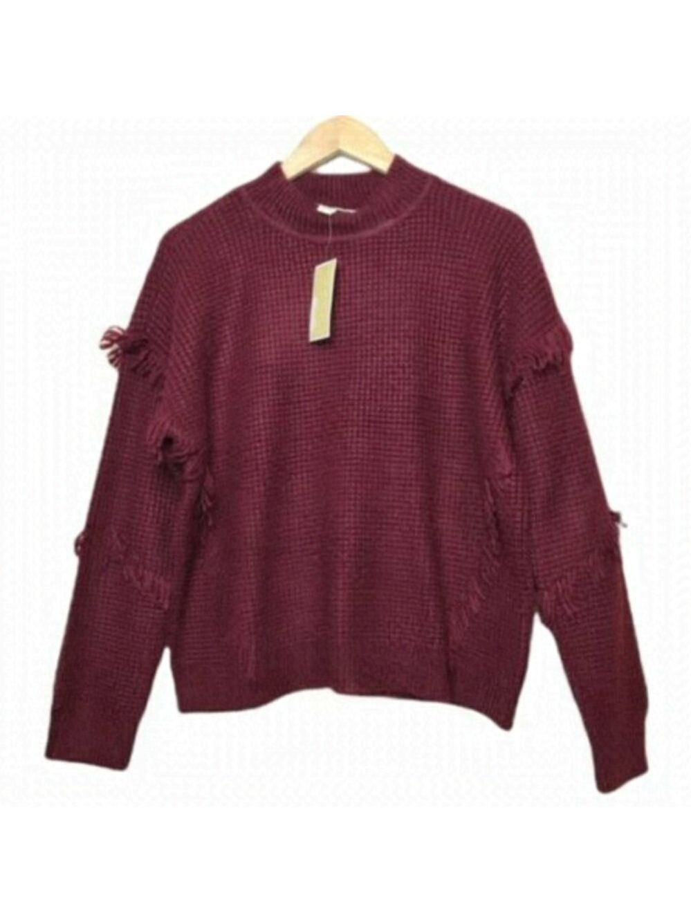 MICHAEL Michael Kors BNWT Fringe Burgundy Sweater Mock Neck Knit Sz Large New